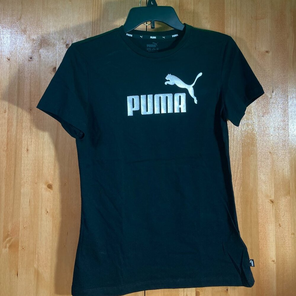 NEW! PUMA ESSENTIALS Large L Lrg Girls Graphic Print T-Shirt Tee Shirt Black